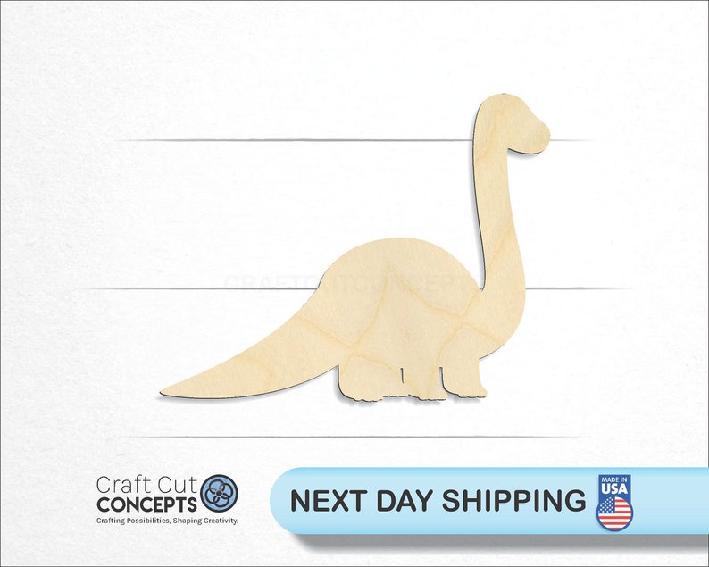 Baby Dinosaur Brontosaurus Shape wood craft blank, front view, ships next day