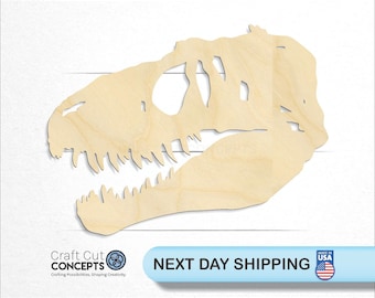 Tyrannosaurus Rex Skull Fossil - Laser Cut Unfinished Wood Cutout Craft Shapes