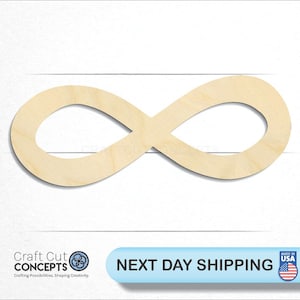 May include: A wooden infinity symbol cutout. The symbol is light brown and has a smooth surface.