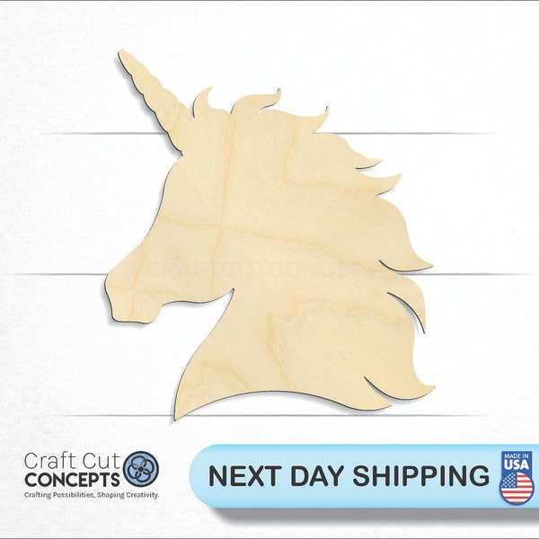 Unicorn Head - Laser Cut Unfinished Wood Cutout Craft Shapes