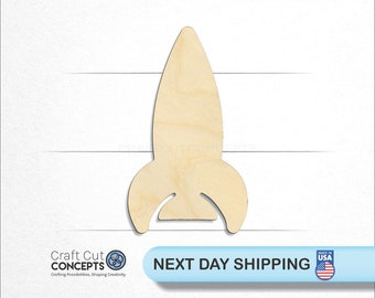 Cartoon Rocket Ship - Laser Cut Unfinished Wood Cutout Craft Shapes