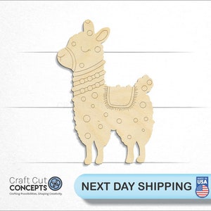Alpaca Lama Shape Paint by Line wood craft blank, front view, ships next day