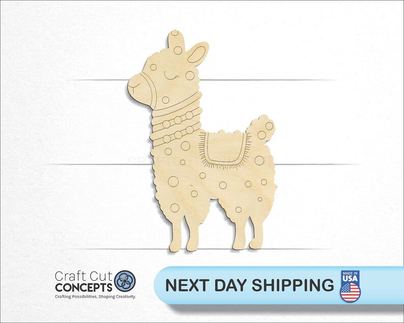 Alpaca Lama Shape Paint by Line wood craft blank, front view, ships next day