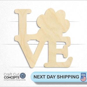 Love Paw Print - Laser Cut Unfinished Wood Cutout Craft Shapes