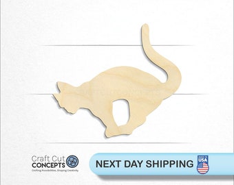 Cat Stretching - Laser Cut Unfinished Wood Cutout Craft Shapes