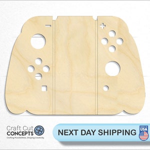May include: A wooden cutout of a Nintendo Switch controller, ready to be painted or stained. The cutout has all the buttons and joysticks of a standard controller.