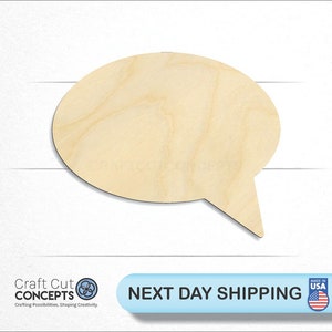 May include: A wooden speech bubble shape, perfect for crafting and DIY projects. The bubble is made of natural wood and has a smooth, unfinished surface.