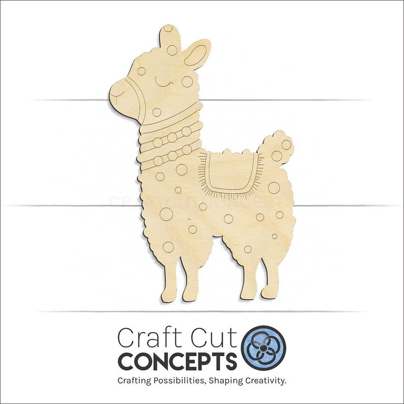 Alpaca Lama Shape Paint by Line Unfinished wood blank product view with Craft Cut Concepts logo.