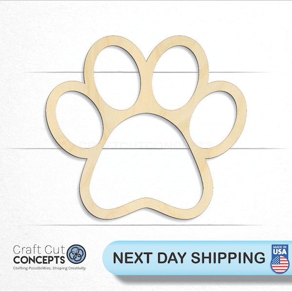 Paw Print Outline Silhouette - Laser Cut Unfinished Wood Cutout Craft Shapes