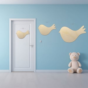 Bird Cute Craft Shape sign shapes on a door and wall to view the scale.