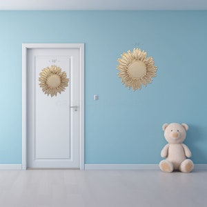 Sun Flower Engraved Details sign shapes on a door and wall to view the scale.