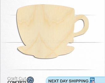 Tea Cup on Plate - Laser Cut Unfinished Wood Cutout Craft Shapes
