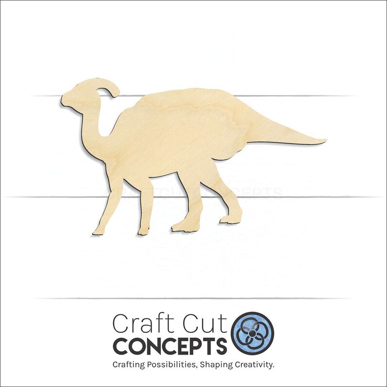 Hadrosaurid Duck Billed Dinosaur Shape Unfinished wood blank product view with Craft Cut Concepts logo.