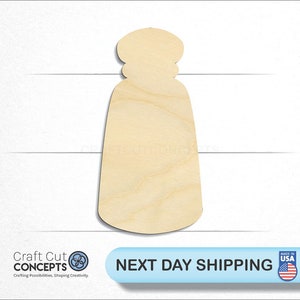 May include: A wooden salt shaker shape, unfinished and ready to be painted or decorated.  The salt shaker is approximately 4 inches tall.