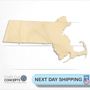 Massachusetts MA State - Laser Cut Unfinished Wood Cutout Craft Shapes