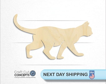 Cat Walking - Laser Cut Unfinished Wood Cutout Craft Shapes