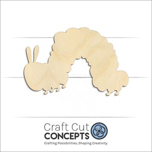 Caterpillar shape Unfinished wood blank product view with Craft Cut Concepts logo.
