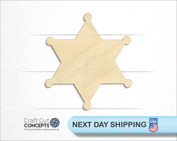 Badge - Laser Cut Out Unfinished Wood Craft Shape BDG16 Badge - Laser Cut Out Unfinished Wood Craft Shape BDG16