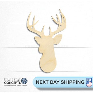 Mounted Deer Head Shape - Laser Cut Unfinished Wood Cutout Craft Shapes
