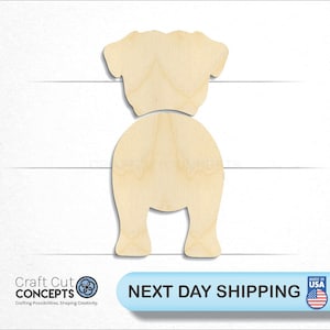 Pug Dog Front Back Silhouette - Laser Cut Unfinished Wood Cutout Craft Shapes