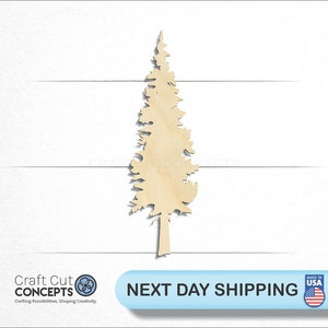 May include: A wooden cutout of a pine tree, perfect for crafting projects. The tree is a light brown color and has a simple, elegant design.
