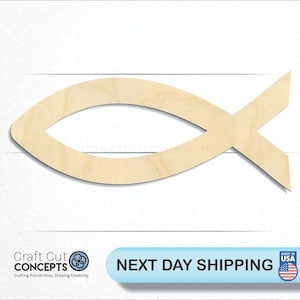 Religious Fish Symbol Outline - Laser Cut Unfinished Wood Cutout Craft Shapes