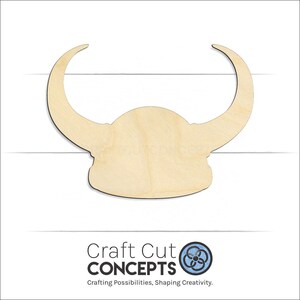 Vikings Norse Helmet Shape Unfinished wood blank product view with Craft Cut Concepts logo.