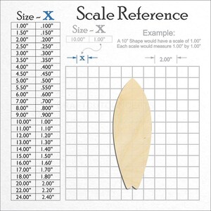 Surf Board Shape unfinished wood craft blank showing the measurement scale.