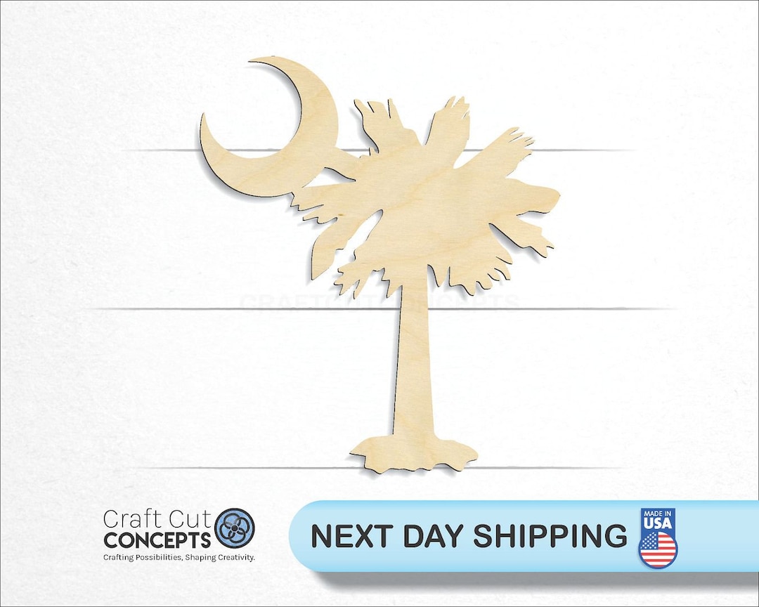 South Carolina Crescent Moon Palm Tree Laser Cut Unfinished Wood Cutout
