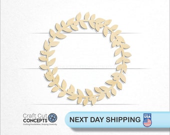 Laurel Branch Circle Wreath - Laser Cut Unfinished Wood Cutout Craft Shapes and Accents