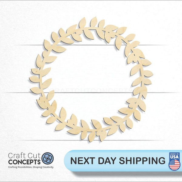 Laurel Branch Circle Wreath - Laser Cut Unfinished Wood Cutout Craft Shapes and Accents