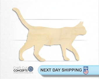 Cat Walking - Laser Cut Unfinished Wood Cutout Craft Shapes