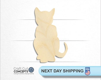 Cat Sitting - Laser Cut Unfinished Wood Cutout Craft Shapes