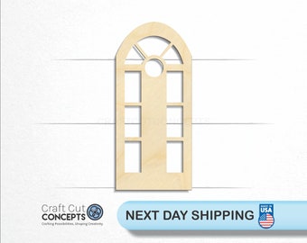 Door with Rounded Top & Windows - Laser Cut Unfinished Wood Cutout Craft Shapes