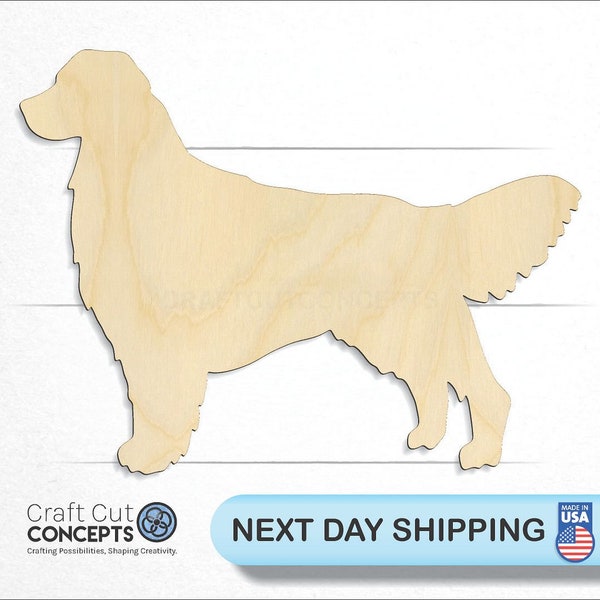Golden Retriever Dog - Laser Cut Unfinished Wood Cutout Craft Shapes