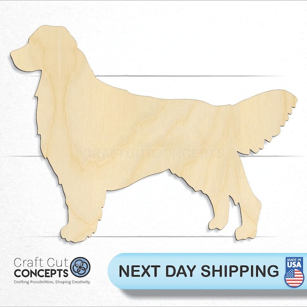 Golden Retriever Dog - Laser Cut Unfinished Wood Cutout Craft Shapes