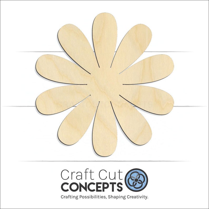 Daisy Flower Petals Unfinished wood blank product view with Craft Cut Concepts logo.