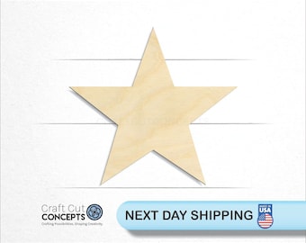 May include: A large, unfinished wooden star shape. The star is light brown and has a smooth surface.