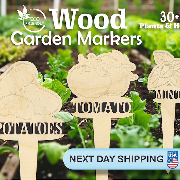 Eco Friendly Vegetable Plant & Herb Wood Garden Markers