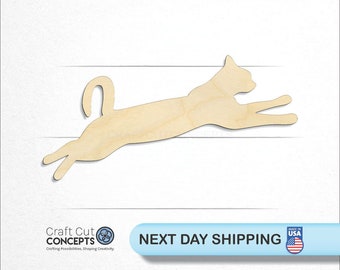 Cat Jumping - Laser Cut Unfinished Wood Cutout Craft Shapes