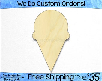 Ice Cream Cone Shape - Large & Small - Pick Size - Unfinished Wood Cutout Desert Frozen Treat Truck Ice Cream Waffle Cone (SO-0469-01)*1-24