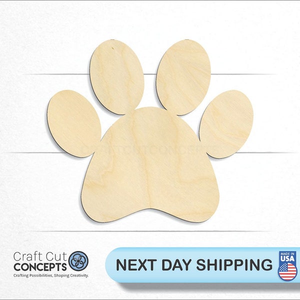 Paw Print Dog - Laser Cut Unfinished Wood Cutout Craft Shapes