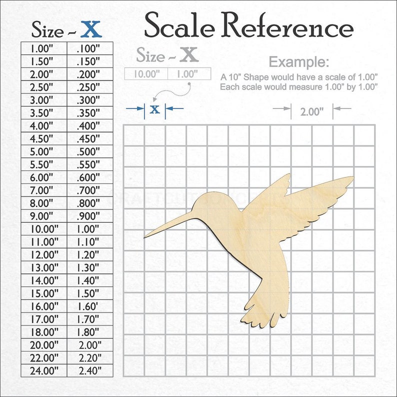 Hummingbird Craft Shape unfinished wood craft blank showing the measurement scale.
