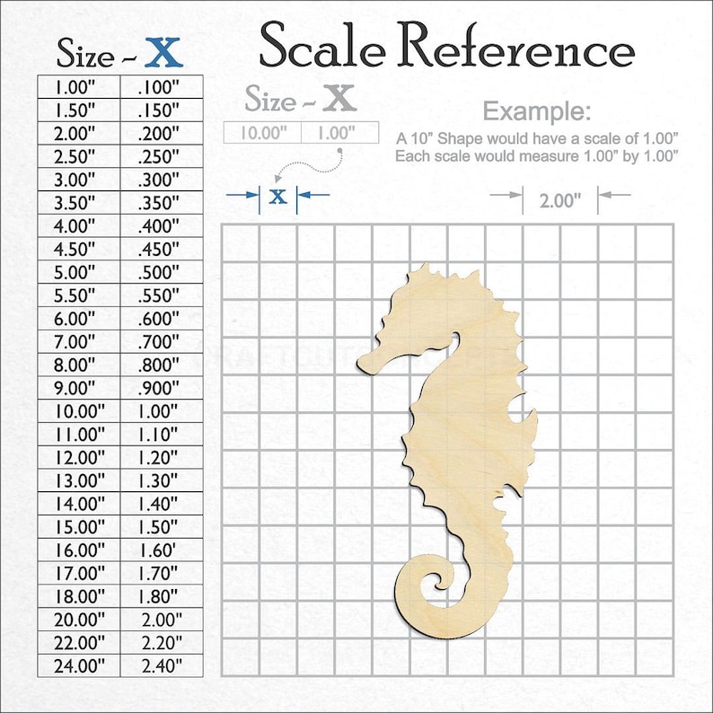 Seahorse Shape unfinished wood craft blank showing the measurement scale.