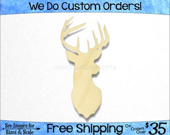 Deer Head Shape - Woodland Wildlife - Large & Small - Pick Size - Laser Cut Unfinished Wood Cutout Shapes Wall Hanging (SO-0040-06)*3-24