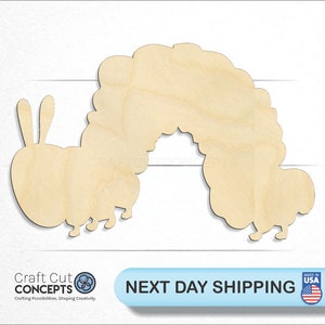 Caterpillar shape wood craft blank, front view, ships next day