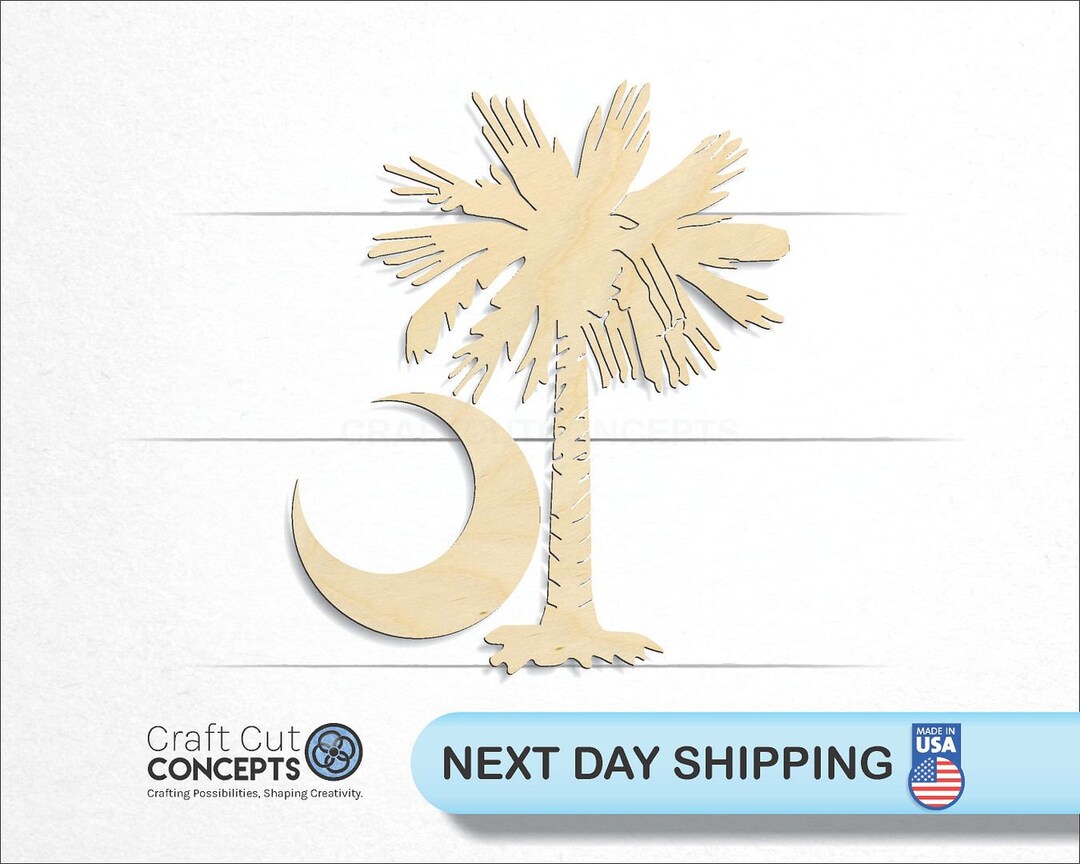 South Carolina Crescent Moon Palm Tree Laser Cut Unfinished Wood Cutout