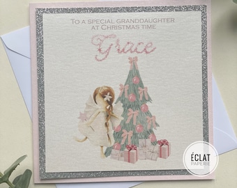 Personalized Fairy Christmas Card: Glitter Pink Daughter, Granddaughter, Niece
