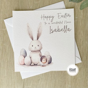 FILLE, petite-fille, NIÈCE personnalisée, petite fille spéciale, carte de Pâques avec un joli lapin de Pâques, tous les noms et tous les liens de parenté