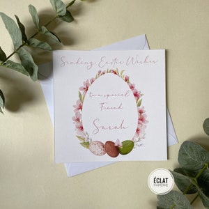 Carte florale personnalisée Happy Easter pour un ami spécial, personnalisable pour tous les noms ou relations